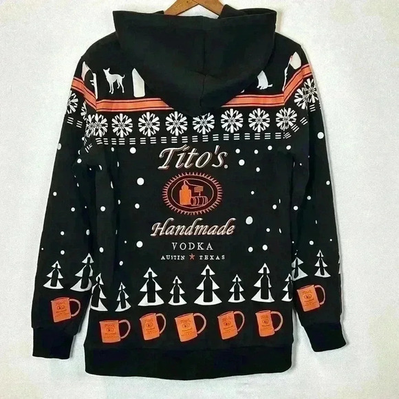 Tito's Sweater Hoodie Medium Vodka Club Holiday Drink Cheers Party Ugly Dog Uni - Picture 2 of 7